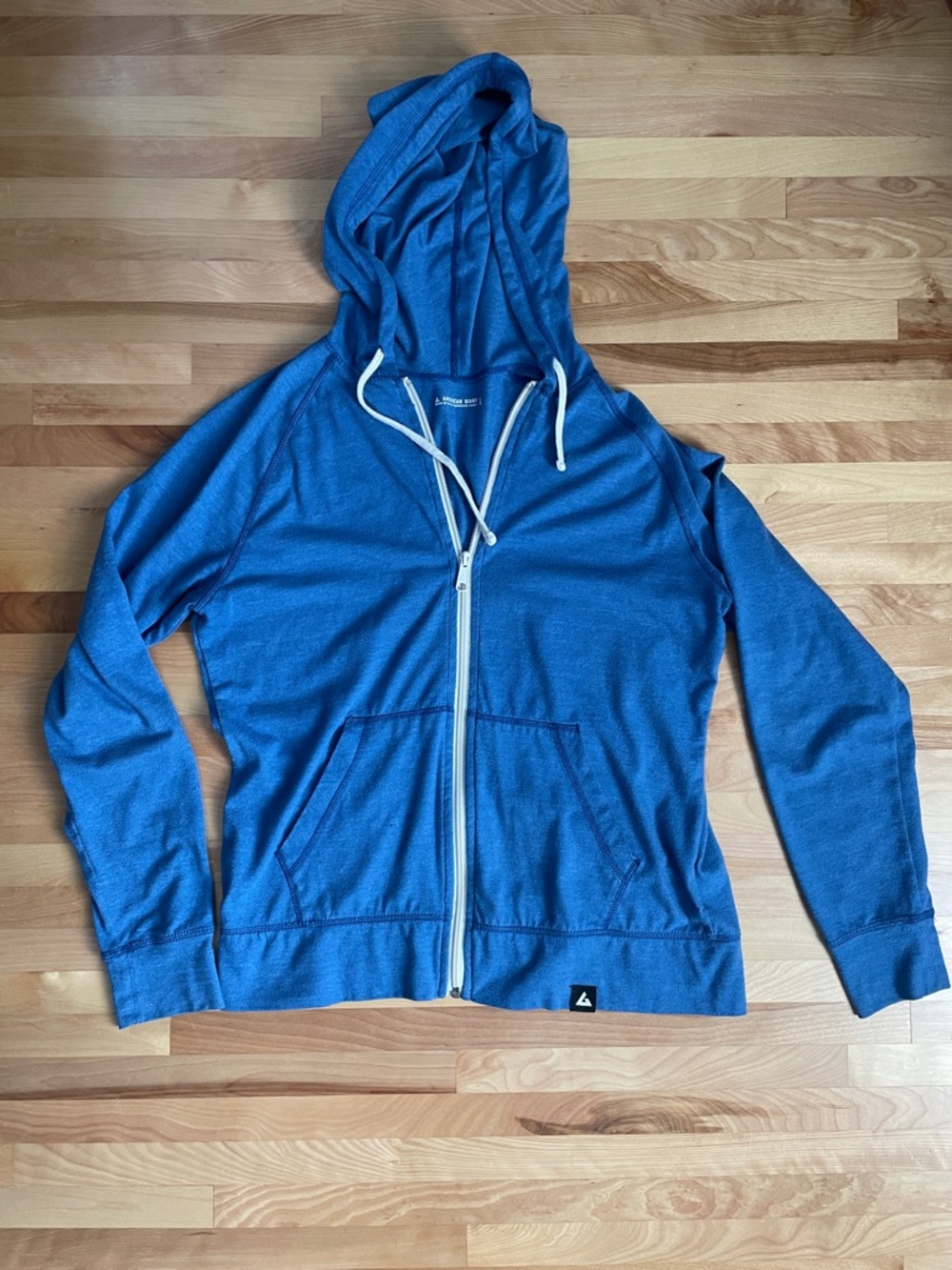 American Giant Blue Lightweight Zip Hoodie with Hood and Drawstrings Size Large